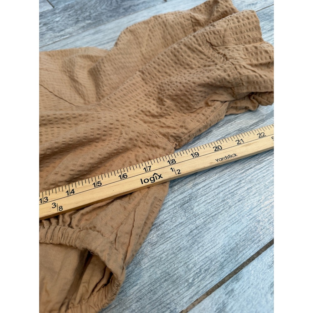 Madewell Seersucker Mini Dress Medium NWT Tan Puff Sleeve Cut Out NF870 - Picture 6 of 16